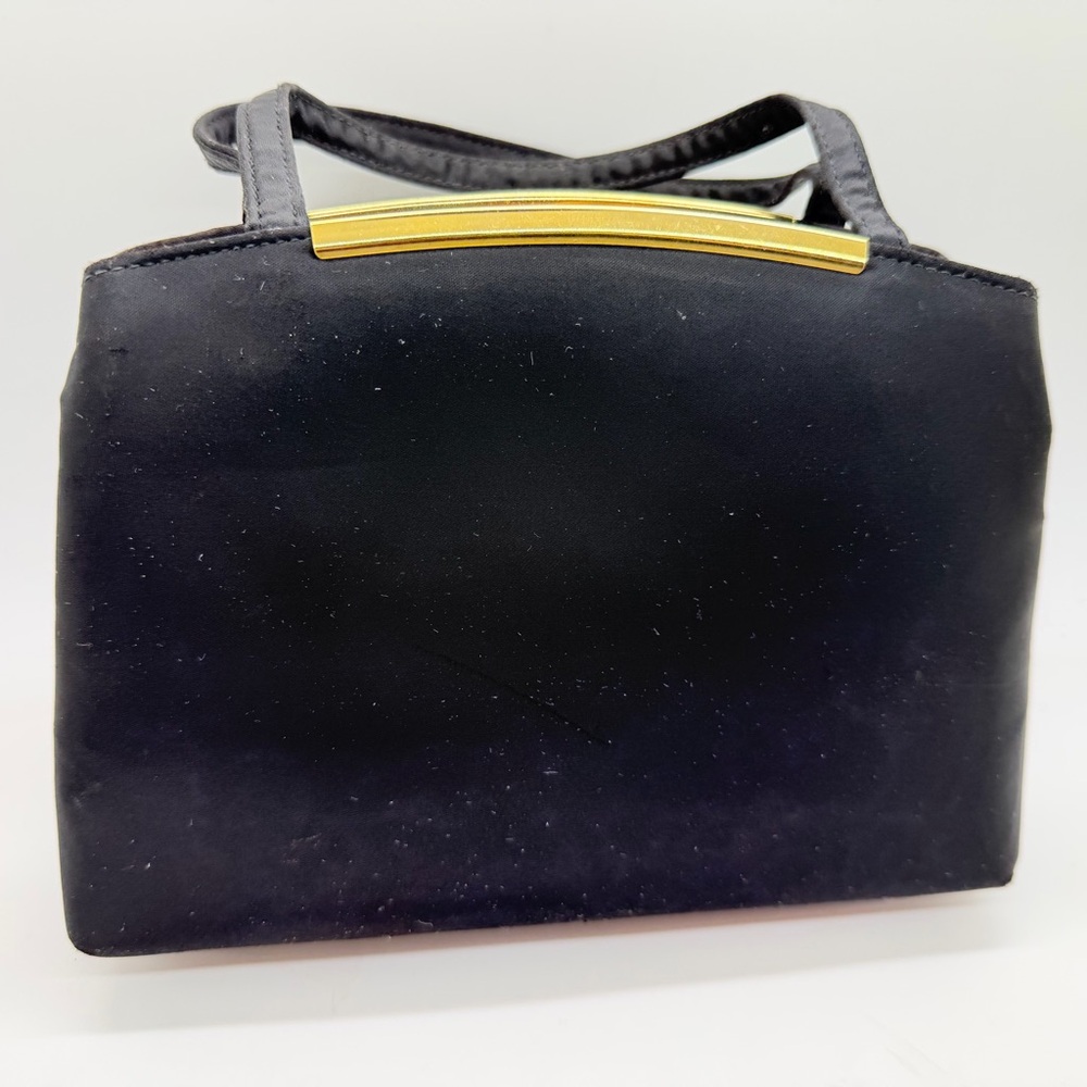 Vintage 1950’s Miss Lewis Black Small Handle Evening Purse Handbag Demure